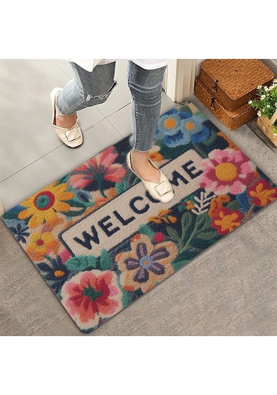 Valerine Life Çiçekler Ve Sarı Papatyalı Welcome Kapı Önü Paspası 45x70cm