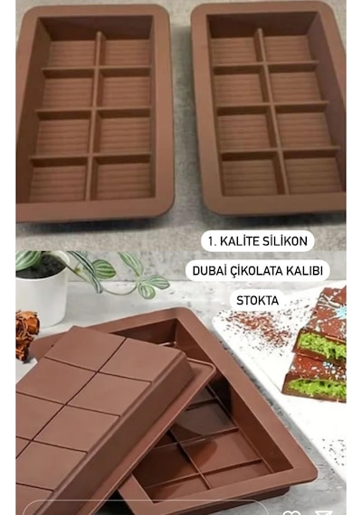8 Bölmeli Dubai Çikolatası Yapma Kalıbı Silokon Kek Kalıbı Bpa Free 14x9,5x2,5 Cm 2 Adet Silikon Diğer