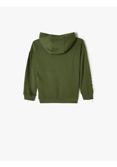 Koton Kapşonlu Sweatshirt Dinozor Aplike Detaylı Ve Baskılı Uzun Kollu Şardonlu Haki 5wmb10198tk Haki