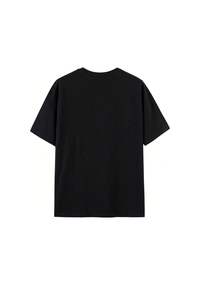 Unisex Siyah Oversize H. Baskılı Örme T-shirt Siyah