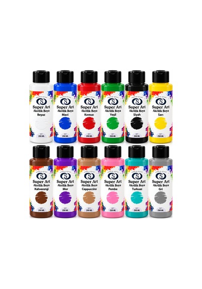 Super Art Akrilik Boya Seti 12 Renk 12 X 200 Ml Çok Renkli