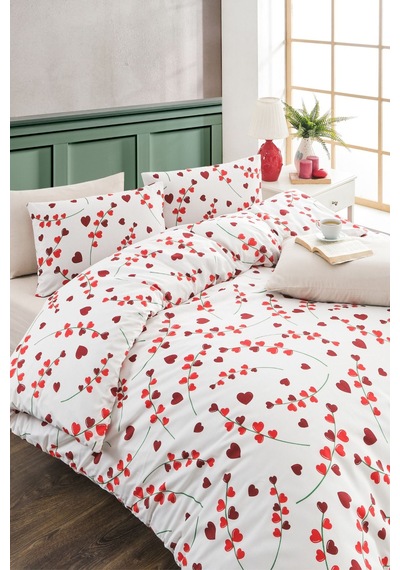 Veramoni Soft Dreams Love Çift Kişilik Pamuklu Desenli Nevresim Takımı - Pembe