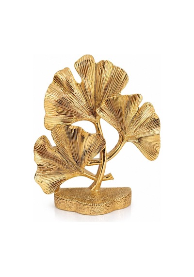 Duygu Ve Yaşam Tarzı Odaklı Gold Ginkgo Yaprağı Lüks Dekoratif Metal Biblo Heykel Obje 29 Cm X 23 Cm Sarı