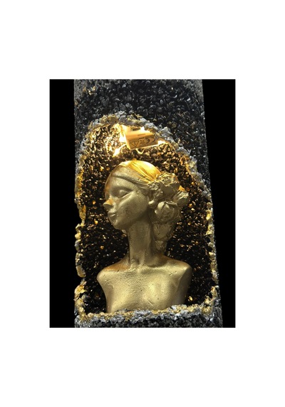 Kadın Ve Melek Figürlü Led Işıklı Tealight Mumluk 2 Li Siyah Gold Ve Gümüş 20x10 Ve 16x10 Cm