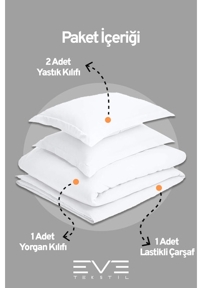 Eve Tekstil %100 Pamuk Ranforce Çarşaflı Yastık Ve Yorgan Kılıflı Çift Kişilik Nevresim Takımı 200x220 Cm Beyaz