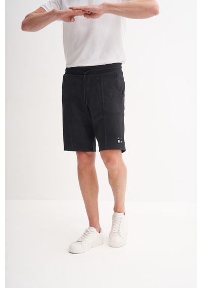 Cazador Slim Fit Örme Bermuda Süet Şort Siyah