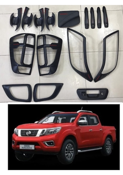 Autogp Nissan Navara Kaplama Seti Siyah Full 2016+ Kapı Kolu Far Stop Çerçeve Mat Siyah Np300