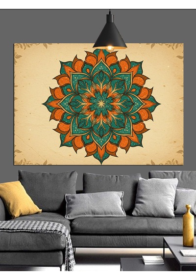 Mandala Desenli Yuvarlak Sanat Dekoratif Kanvas - Mdf Ahşap Tablo