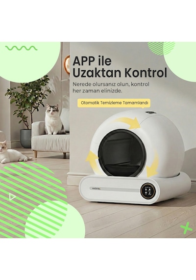 Haustier MSP01 Akıllı Otomatik Kedi Tuvaleti , App Kontrol, 65lt Hazne, 9lt Çöp haznesi, İyonizer Kötü Koku Giderici