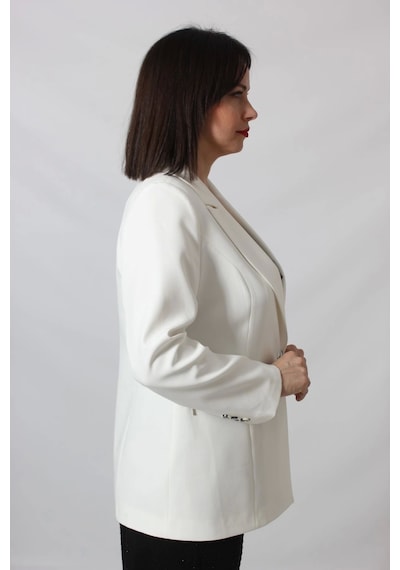 Moda Berray 1904 Beyaz Fermuarlı Cep Aksesuarlı Kadın Büyük Beden Blazer Ceket Beyaz