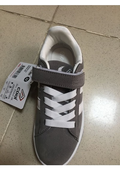 Cool Cooper Çocuk Bantlı Cilt Sneaker Spor Ayakkabı Nubuk Gri SİYAH-BEYAZ