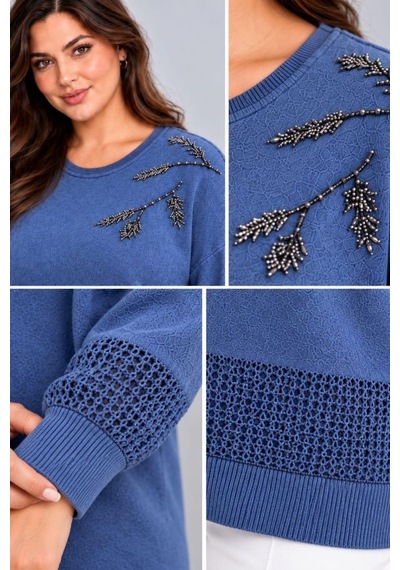 Cedy Denim Cedy Denım Kadın Bisiklet Yaka Dal Yaprak İşlemeli Taş Detaylı Dokulu Triko Kazak C27061 Mavi Cedy Denim Cedy Denım Kadın Bisiklet Yaka Dal Yaprak İşlemeli Taş Detaylı Dokulu Triko Kazak C27061 Mavi