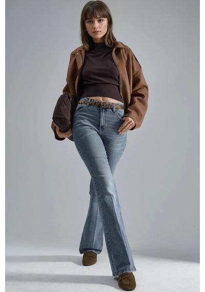 Hiccup Yüksek Bel Flare Kot Pantolon Açık Mavi Denim