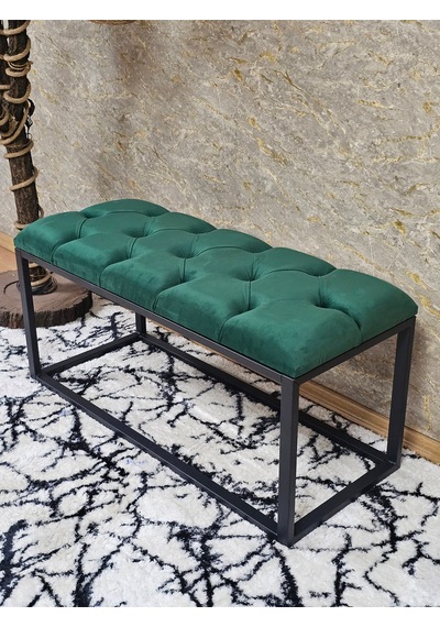 Zafir Siyah Boyalı Diktörtgen 100 Cm X 40 Cm Oturak Puf - Bench - Makyaj Oturağı - Oturak Yeşil