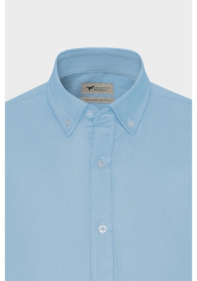 AC&Co / Altınyıldız Classics Tailored Slim Fit Dar Kesim Düğmeli Yaka %100 Pamuk Erkek Gömlek Mavi
