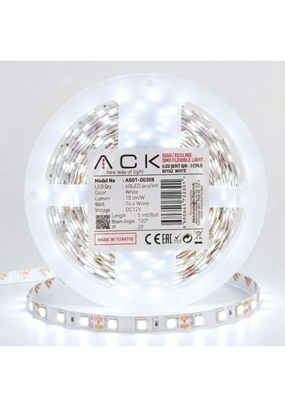 Buffer Beyaz Led Şerit 5m 60 Led/m 12v 14.4w Güçlü 3 Çipli Işık Şerit Led