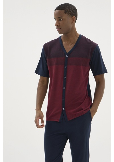 Modadua Kocabey Kkt-26154 Erkek V Yaka Boydan Düğmeli Pijama Takımı Bordo