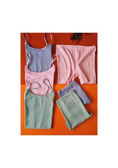 Demirsa Boutique Pamuklu Fitilli Likralı Pembe, Mavi, Yeşil Ribana Kadın İp Askılı 3'lü Atlet Ve Külot-şort Takım Pembe-yeşil-mavi1 Demirsa Boutique Pamuklu Fitilli Likralı Pembe, Mavi, Yeşil Ribana Kadın İp Askılı 3'lü Atlet Ve Külot-şort Takım Pembe-yeşil-mavi1