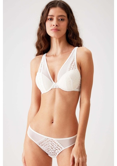 Pierre Cardin 4811 Biella Çiçek Desen Soft Push Up Dolgulu Tül Detaylı Iç Çamaşırı Takımı Ekru
