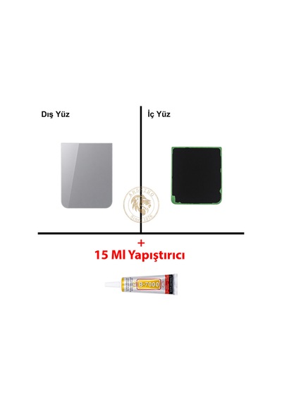 Samsung Galaxy Z Flip 5 Gri Renk Arka Kapak + B7000 Yapıştırıcı Arka Cam Batarya Kapağı Pil Kapağı Lazer Kesim Back Cover Galaxy Z Flip 5 Uyumlu