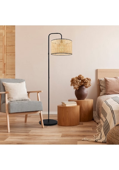 Suitable Metal Gövdeli Rattan Hasır Başlık Çok Amaçlı Lambader Salon Köşe Lambası Çok Renkli