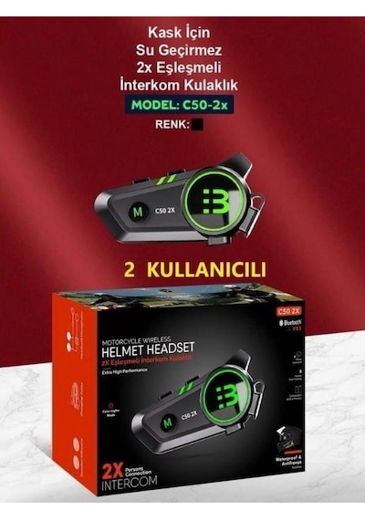 2x Kişi İnterkom Bağlantı Waterproof Hd Stereo Motosiklet Kulaklı