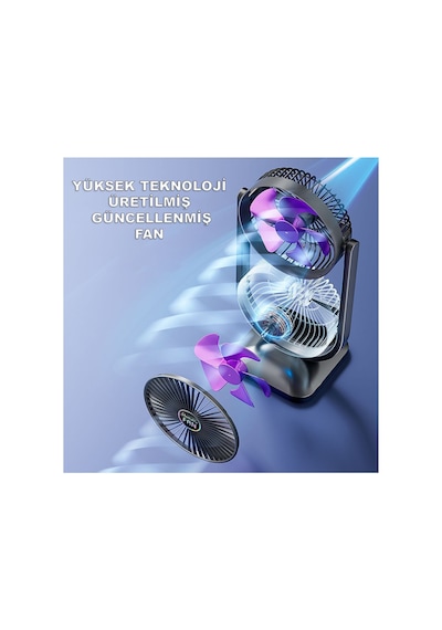 Taşınabilir Çift Başlıklı Sessiz Vantilatör Type-c Girişli, 3 Kademeli Mini Fan