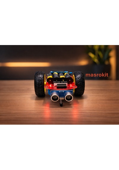 Masrokit U2l-7717 Ultrasonik Sensörlü Engelden Kaçan Robot Eğitim Kiti Fosforlu Sarı Motorlu