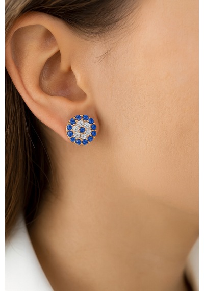 Çekirdekjewelry 925 Ayar Gümüş Minik Nazar Çivili Küpe Pembe
