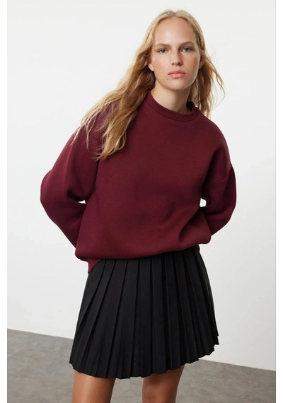 Kazax 3 İplik Şardonlu Bisiklet Yaka Sweatshirt Bordo Bordo