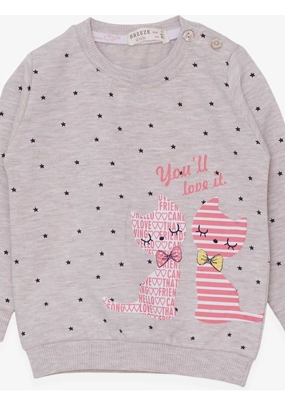 Breeze Kız Bebek Sweatshirt Mutlu Kedicikler 4 Ay-1.5 Yaş, Bej Me ((550294310)