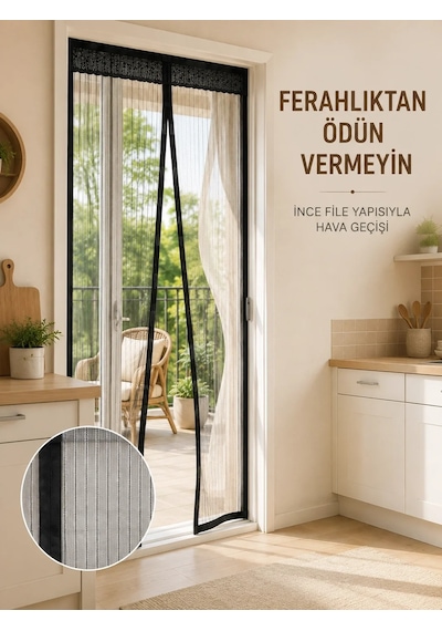 Ers Siyah Mıknatıslı Kapı Sinekliği Sinek Ve Böceklere Karşı Koruyucu File Çok Renkli