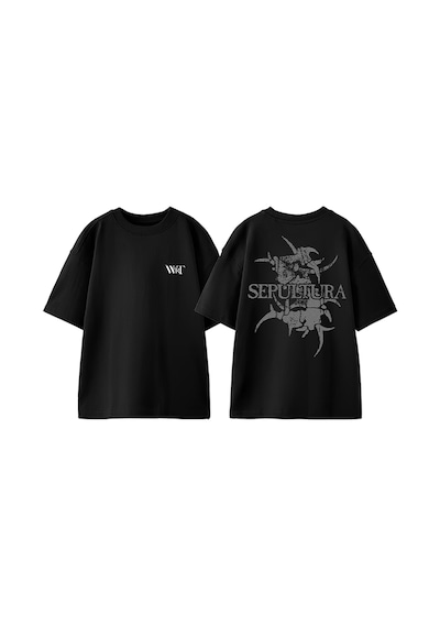 Thewert Sepultura Şeytan Tasarım Sırt Baskılı Pamuk Siyah Oversize T-shirt