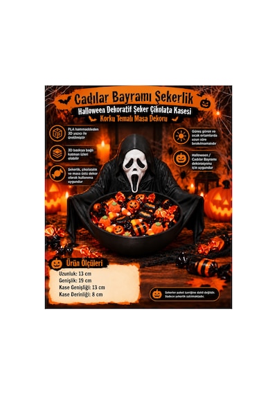 Cadılar Bayramı Şekerlik Halloween Dekoratif Şeker Çikolata Kasesi Korku Temalı Masa Dekoru Siyah Siyah
