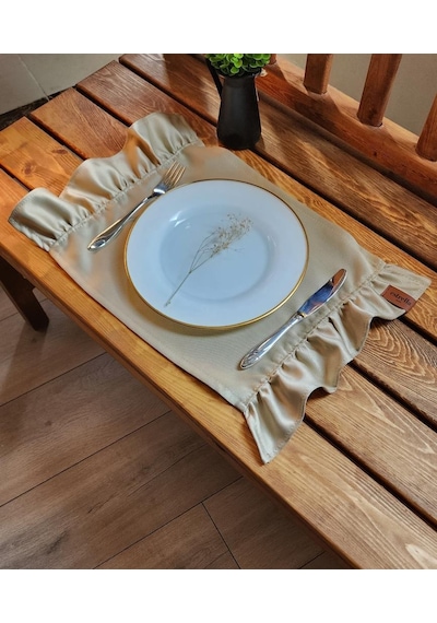 Serra Saten 2 Kenar 2 Li Fırfırlı Bej Vintage Amerikan Servis 30x50