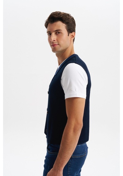 AR-MA Arma Erkek Slim Fit Örme Likralı Pike Yelek Kısa Kollu, %90 Akrilik %10 Wool K0yyo0857 Lacivert