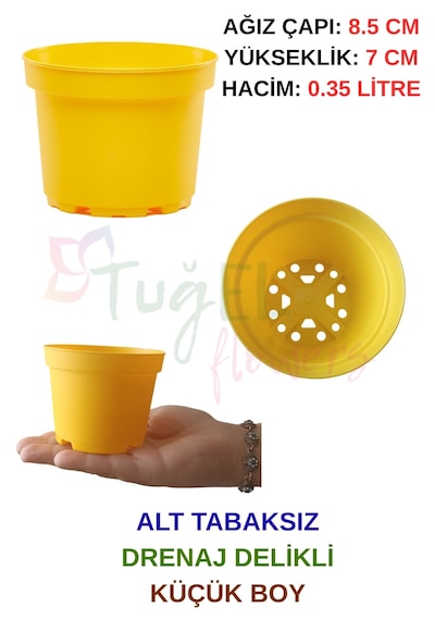 20 Adet Küçük Boy Plastik Sarı Renk Çiçek Üretim Saksısı 8.5 Cm.lik Alt Tabaksız Sarı-8.5 Cm