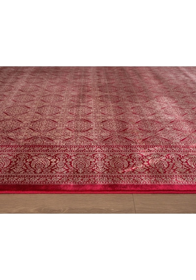 Imperial Luxe Il007j Kırmızı Çerçeveli Halı Klasik Desen 100 Tarak Bambu Viskon İpek Serisi-714 Kırmızı