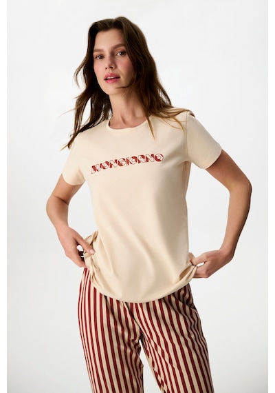 Penti Pastel Bej Ent Buongiorno Pamuklu Kapri Pijama Takımı