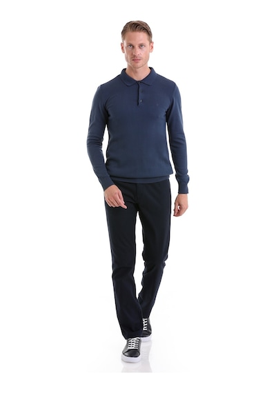 Hatemoğlu İndigo Regular Fit Düz Polo Yaka Triko Kazak İndigo
