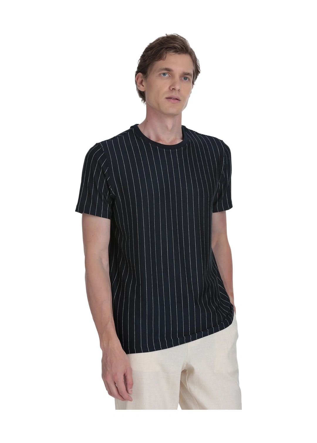 Hatemoğlu Lacivert Regular Fit Çizgili Bisiklet Yaka Tişört 35129 659126