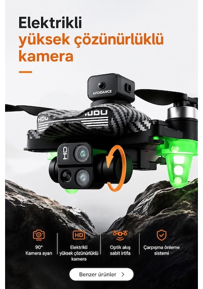 C19s Akıllı Drone Göz Alıcı Led Işıklı Yörünge Uçuş Wifi Cam Telefondan Kontrol Elektirikli Kamera 90 Derece Kamera Ayarı Sabit Uçuş