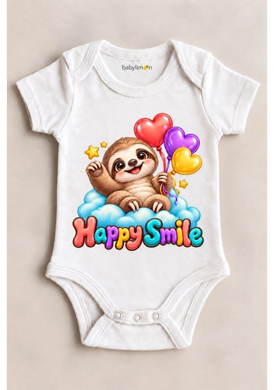 Babylimon Happy Smile Beyaz Kısa Kollu Çıtçıtlı Bebek Zıbını Beyaz - 930083778 Beyaz