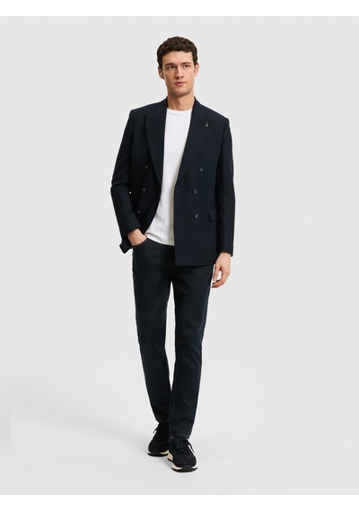 Cacharel Lacivert Slim Fit Yün Karışımlı Kruvaze Ceket
