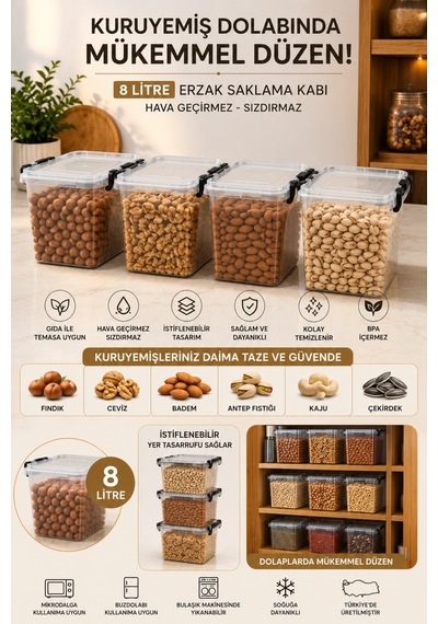 Freshbox 8 Litre Premıum Kilitli Erzak Saklama Kabı Diğer