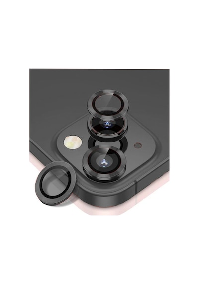Apple Uyumlu iPhone 15 / 15 Plus Alüminyum Seri Kamera Lens Koruyucu Siyah Siyah