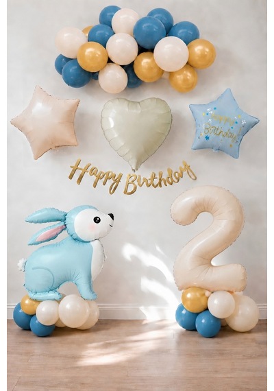 Mavi Tavşan Temalı 2 Yaş Doğum Günü Balon Seti
