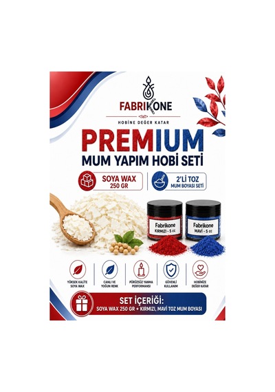Premium Mum Yapım Hobi Seti - Soya Wax 250 Gr - 2'li Toz Mum Boyası Seti - Kırmızı, Mavi Bkfabsw2502km Karışık
