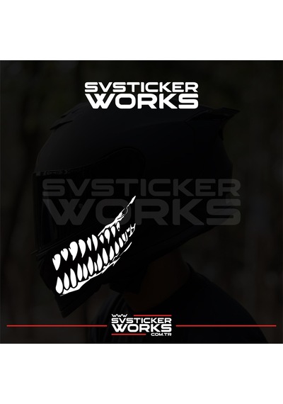Ağız Diş Köpekbalığı Sticker Kask Vizör Sticker Tüm Kasklar Uyumlu 2 Adet Sağ Sol Beyaz