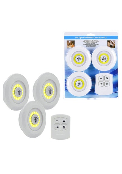 3lü Uzaktan Kumandalı Yapışkanlı Kablosuz Led Spot Lambalar 5332 .